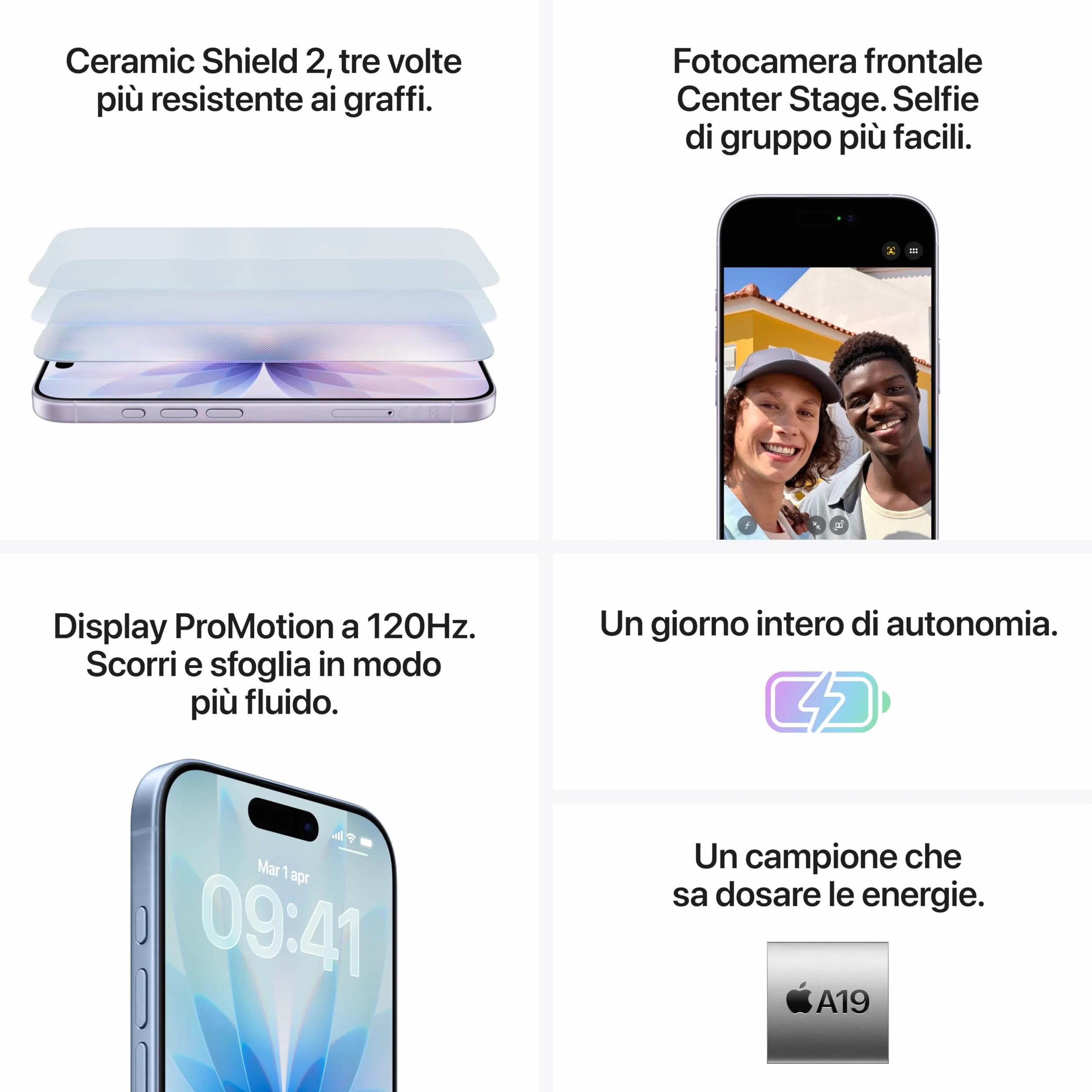 Apple iPhone 17 256 GB: display 6,3" con ProMotion, chip A19, fotocamera frontale Center Stage per selfie di gruppo più facili, più resistenza ai graffi, un giorno intero di batteria; Nero